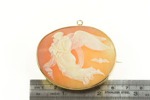 10K Carved Elaborate Guardian Angel Cameo Pendant Yellow Gold