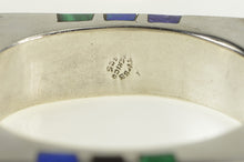 Load image into Gallery viewer, Sterling Silver Lapis Sugilite Malachite Square Bangle Bracelet 6.5"