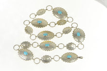 Load image into Gallery viewer, Sterling Silver Southwestern Turquoise Stamped Oval Belt 40"