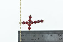 Load image into Gallery viewer, 10K Vintage Sim. Garnet Cross Christian Necklace 16.5" Yellow Gold