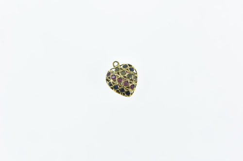 21K Pave Sapphire Ruby Peridot Heart Charm/Pendant Yellow Gold