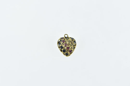 21K Pave Sapphire Ruby Peridot Heart Charm/Pendant Yellow Gold