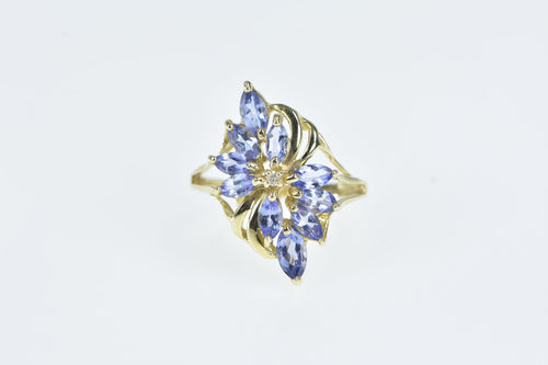 14K Tanzanite Vintage Marquise Diamond Cluster Ring Yellow Gold