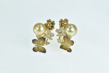 Load image into Gallery viewer, 18K J Y Designer Diamond Pearl Butterfly Earrings Yellow Gold