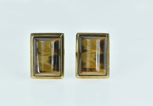 9K 1960's Tiger's Eye Vintage Curved Men's Cuff Links Yellow Gold