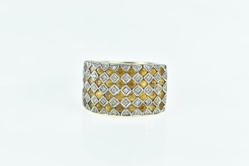 14K Diamond Citrine Lattice Squared Checkered Ring Yellow Gold