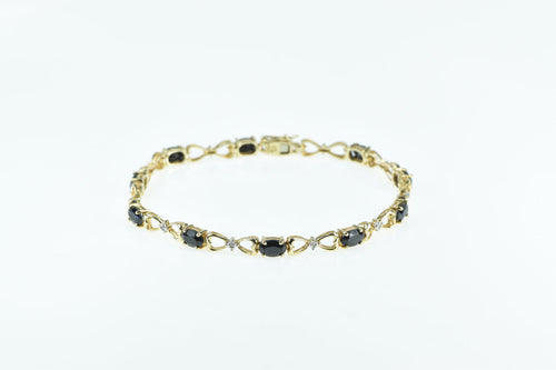 10K Black Onyx Diamond Heart Link Tennis Bracelet 7.25