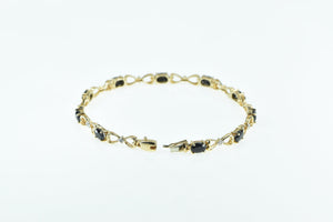 10K Black Onyx Diamond Heart Link Tennis Bracelet 7.25" Yellow Gold