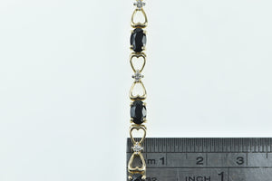 10K Black Onyx Diamond Heart Link Tennis Bracelet 7.25" Yellow Gold