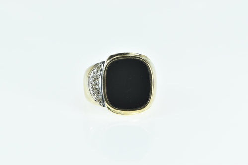 14K Black Onyx Diamond Chunky Vintage Men's Ring Yellow Gold