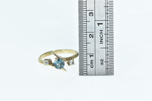 Load image into Gallery viewer, 10K Blue Topaz Diamond Retro Three Stone Bypass Ring Yellow Gold
