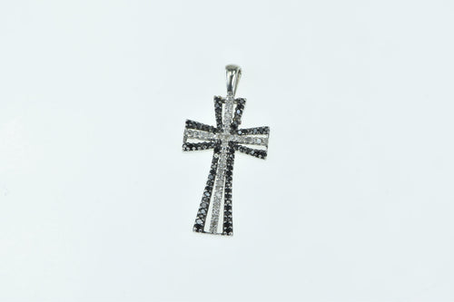 10K Black & White Diamond Cross Christian Pendant White Gold