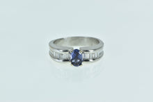 Load image into Gallery viewer, Platinum Oval Tanzanite Baguette Diamond Engagement Ring
