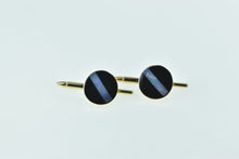 Load image into Gallery viewer, 14K Black Onyx Opal Inlay Round Cabochon Cuff Links Yellow Gold