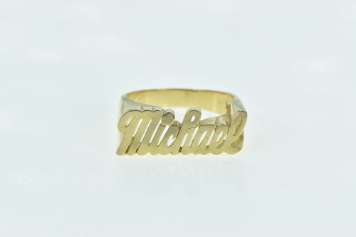 14K Michael Cursive Name Personalized Men's Ring Yellow Gold