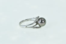 Load image into Gallery viewer, 14K Oval Grey Pearl Diamond Vintage Statement Ring White Gold