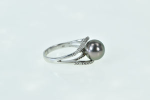 14K Oval Grey Pearl Diamond Vintage Statement Ring White Gold