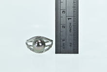 Load image into Gallery viewer, 14K Oval Grey Pearl Diamond Vintage Statement Ring White Gold