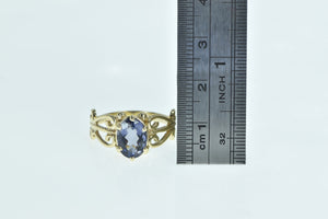 14K Oval Amethyst Ornate Filigree Statement Ring Yellow Gold