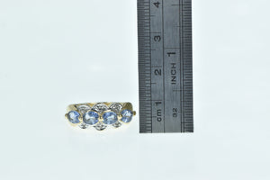 14K Oval Tanzanite Diamond Scalloped Band Ring Yellow Gold
