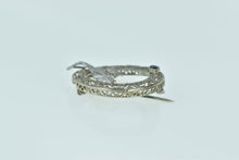 Load image into Gallery viewer, 10K Art Deco Filigree Bow Wreath Syn. Sapphire Pin/Brooch White Gold