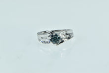 Load image into Gallery viewer, 14K Blue & White Diamond Flower Engagement Ring White Gold