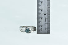 Load image into Gallery viewer, 14K Blue & White Diamond Flower Engagement Ring White Gold