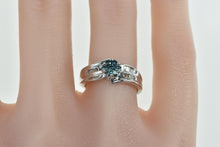 Load image into Gallery viewer, 14K Blue & White Diamond Flower Engagement Ring White Gold