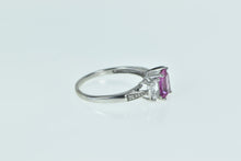 Load image into Gallery viewer, 10K Emerald Cut Syn. Pink Sapphire CZ Diamond Ring White Gold