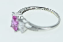 Load image into Gallery viewer, 10K Emerald Cut Syn. Pink Sapphire CZ Diamond Ring White Gold