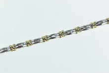 Load image into Gallery viewer, 10K Baguette Diamond Two Tone Bar Link Tennis Bracelet 6.75" White Gold