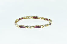 Load image into Gallery viewer, 10K Vintage Diamond Syn. Ruby Princess Tennis Bracelet 6.75" Yellow Gold