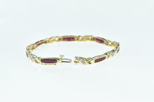 Load image into Gallery viewer, 10K Vintage Diamond Syn. Ruby Princess Tennis Bracelet 6.75" Yellow Gold