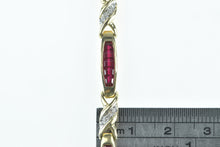 Load image into Gallery viewer, 10K Vintage Diamond Syn. Ruby Princess Tennis Bracelet 6.75" Yellow Gold