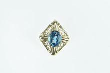 Load image into Gallery viewer, 10K Oval Blue Topaz Squared Filigree Statement Pendant Yellow Gold