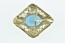 Load image into Gallery viewer, 10K Oval Blue Topaz Squared Filigree Statement Pendant Yellow Gold
