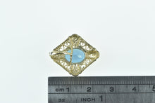 Load image into Gallery viewer, 10K Oval Blue Topaz Squared Filigree Statement Pendant Yellow Gold