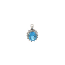 Load image into Gallery viewer, 14K Oval Blue Topaz Diamond Halo Statement Pendant White Gold