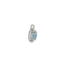 Load image into Gallery viewer, 14K Oval Blue Topaz Diamond Halo Statement Pendant White Gold