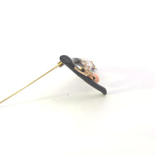 Load image into Gallery viewer, 14K Black & Pink Coral Pearl Branch Rose Pin/Brooch Yellow Gold
