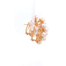 Load image into Gallery viewer, 14K Pearl Vintage Diamond Cluster Statement Earrings Yellow Gold