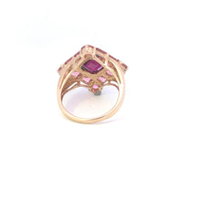 Load image into Gallery viewer, 10K Faceted Tourmaline Pink Topaz Square Cocktail Ring Yellow Gold
