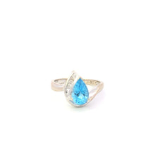 Load image into Gallery viewer, 10K Pear Blue Topaz Diamond Accent Vintage Ring White Gold