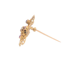 Load image into Gallery viewer, 10K Victorian Ruby Diamond Floral Clover Pin/Brooch Yellow Gold