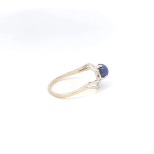 14K Retro Round Syn. Star Sapphire Bypass Ring White Gold