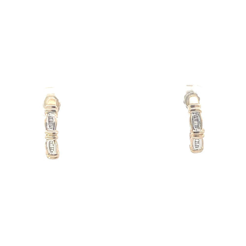 10K Baguette Diamond Vintage Curved Bar Earrings Yellow Gold