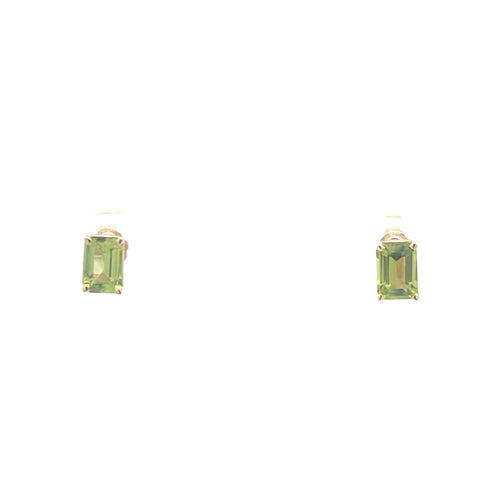 14K Emerald Cut Peridot Vintage Classic Stud Earrings Yellow Gold