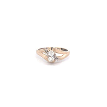 Load image into Gallery viewer, 10K Oval Aquamarine Diamond Vintage Bypass Ring Yellow Gold