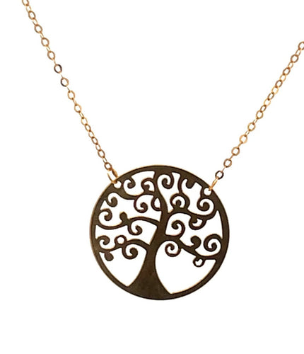 9K Tree of Life Filigree Round Cable Chain Necklace 17.75