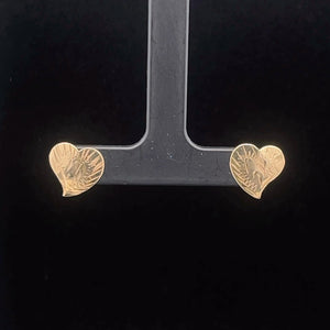 14K Heart Love Symbol Diamond Cut Stud Earrings Yellow Gold